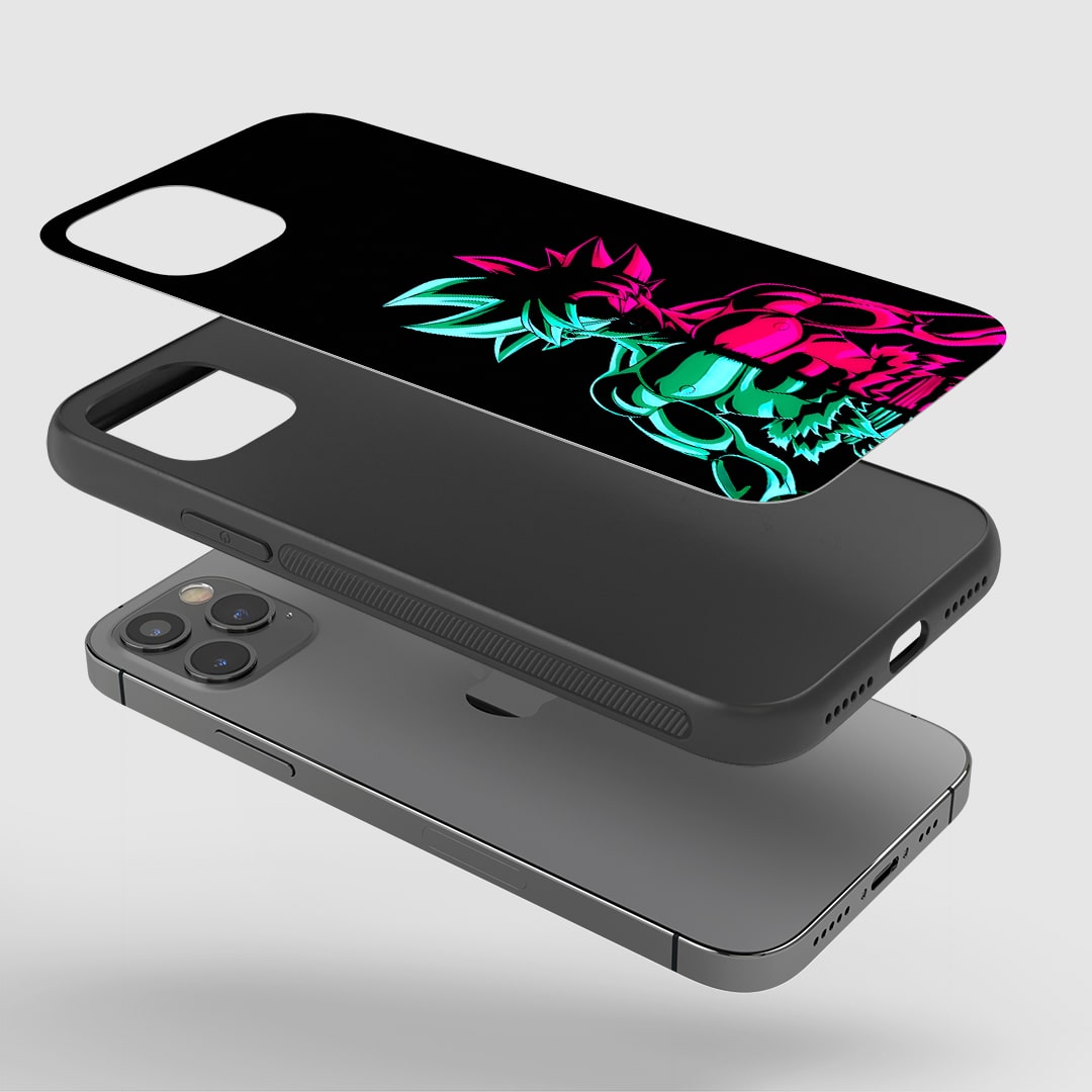 Angled view of Goku Neon Phone Case showcasing electric anime vibes.
