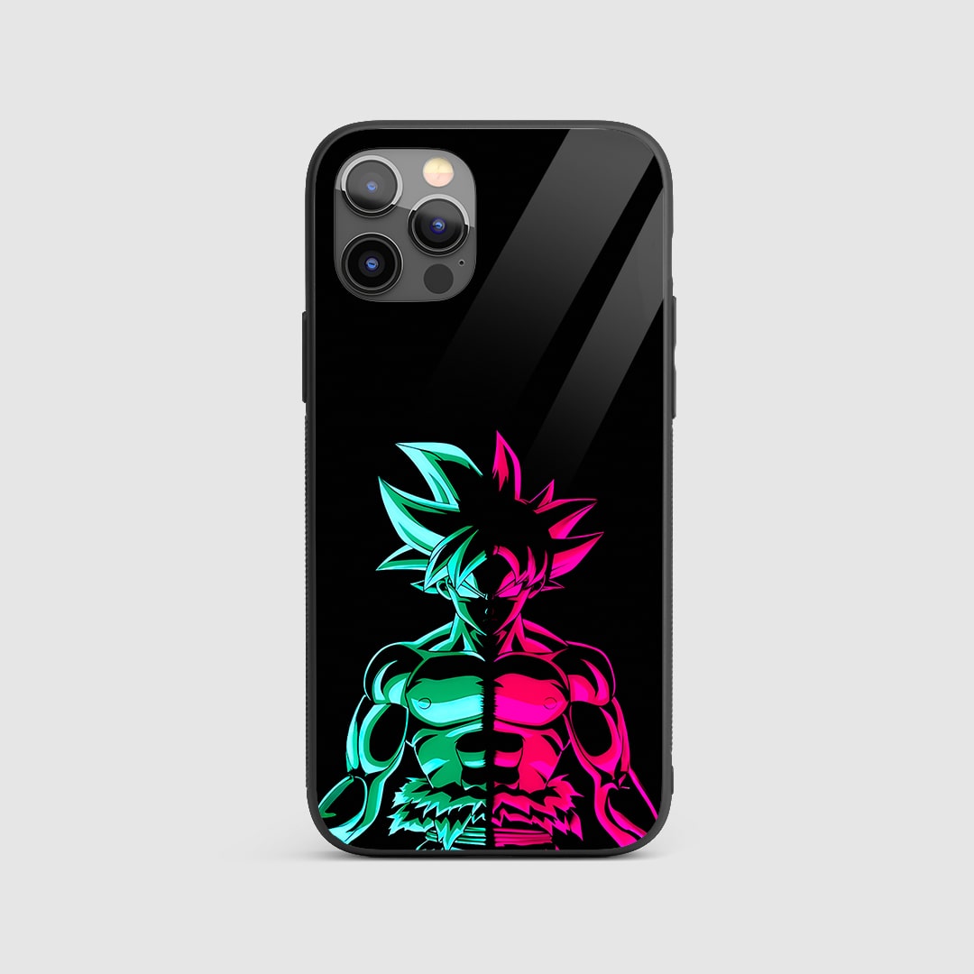 Goku Neon Silicone Armored Phone Case front view with glowing design.
