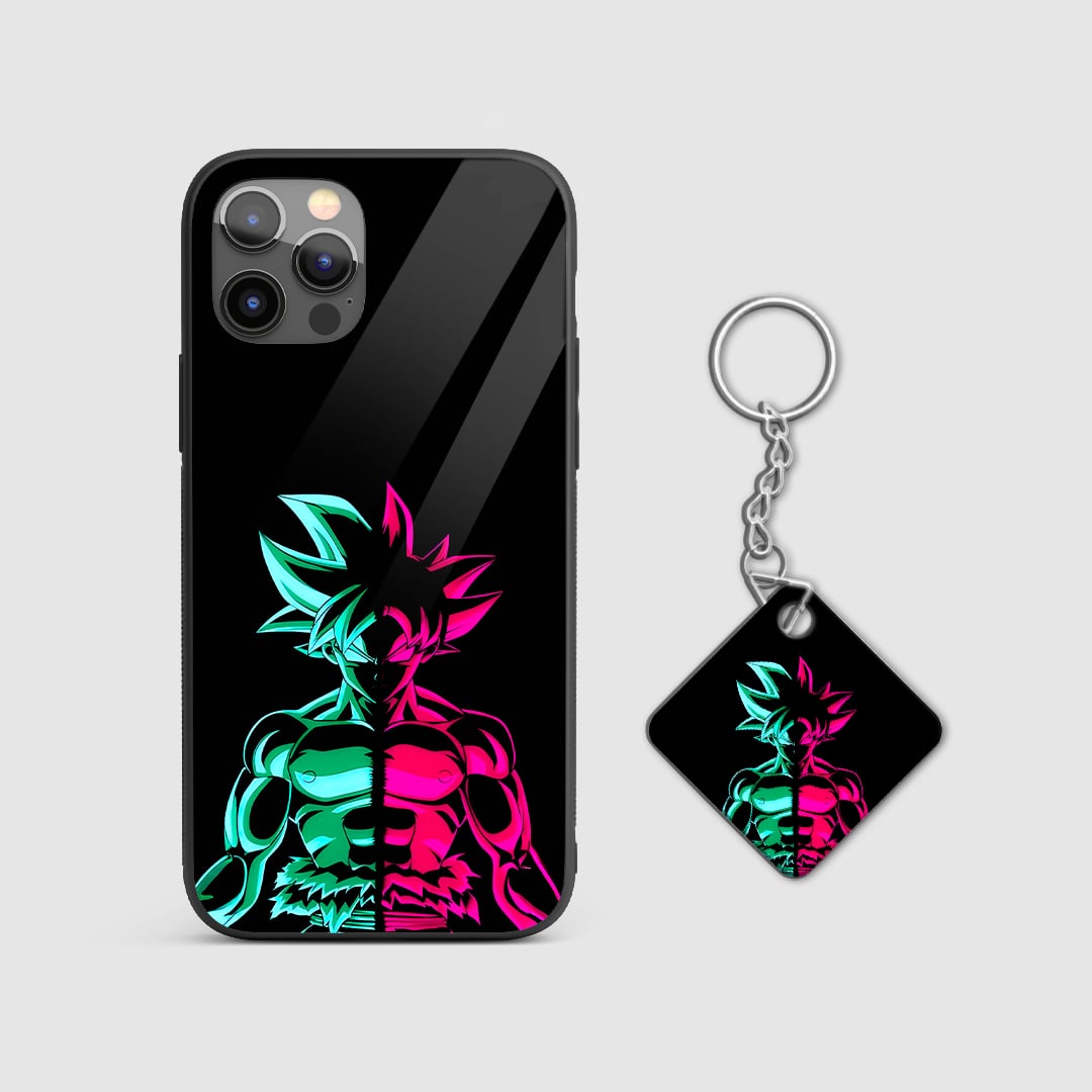 Back view of Goku Neon Case featuring bright neon-style Goku artwork with Keychain.