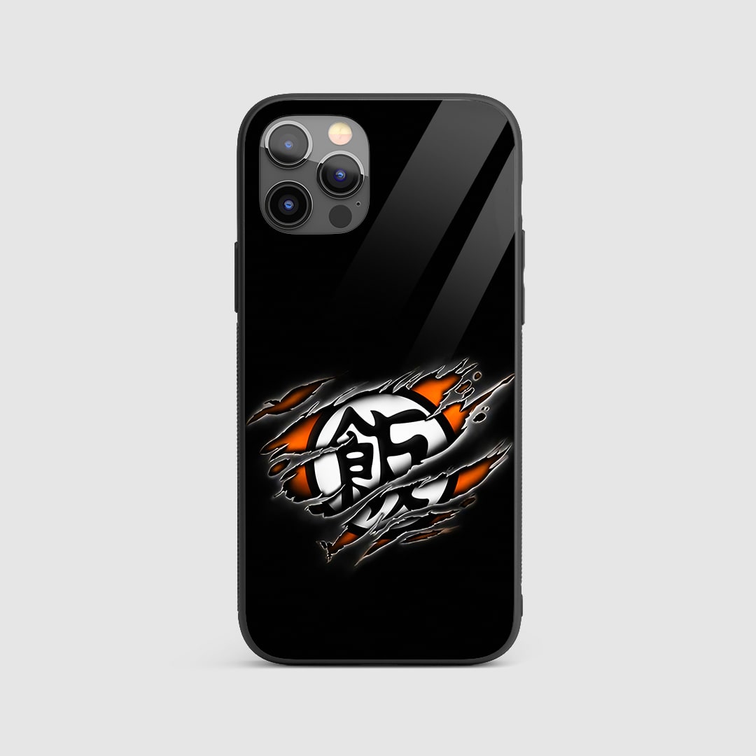 Goku Symbol Minimal Silicone Armored Phone Case front view with kanji desig.