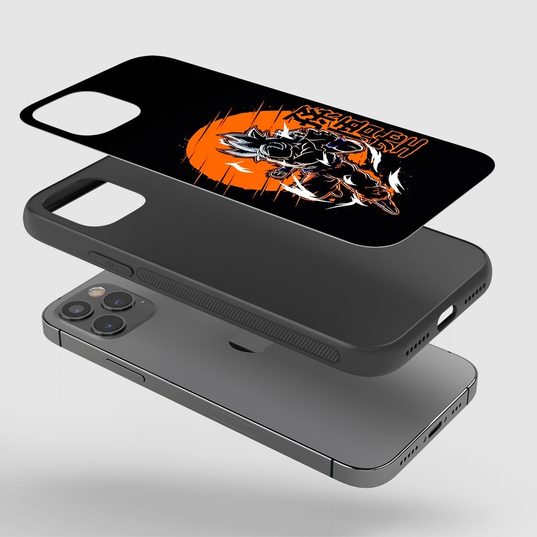 Angled view of Goku Ultra Instinct Phone Case showing high-energy pose.