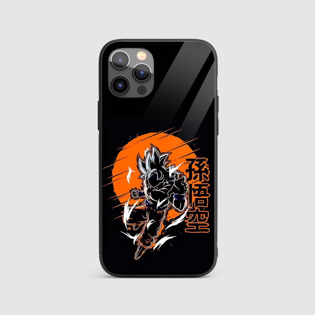 Goku Ultra Instinct Silicone Armored Phone Case front view with glowing design.