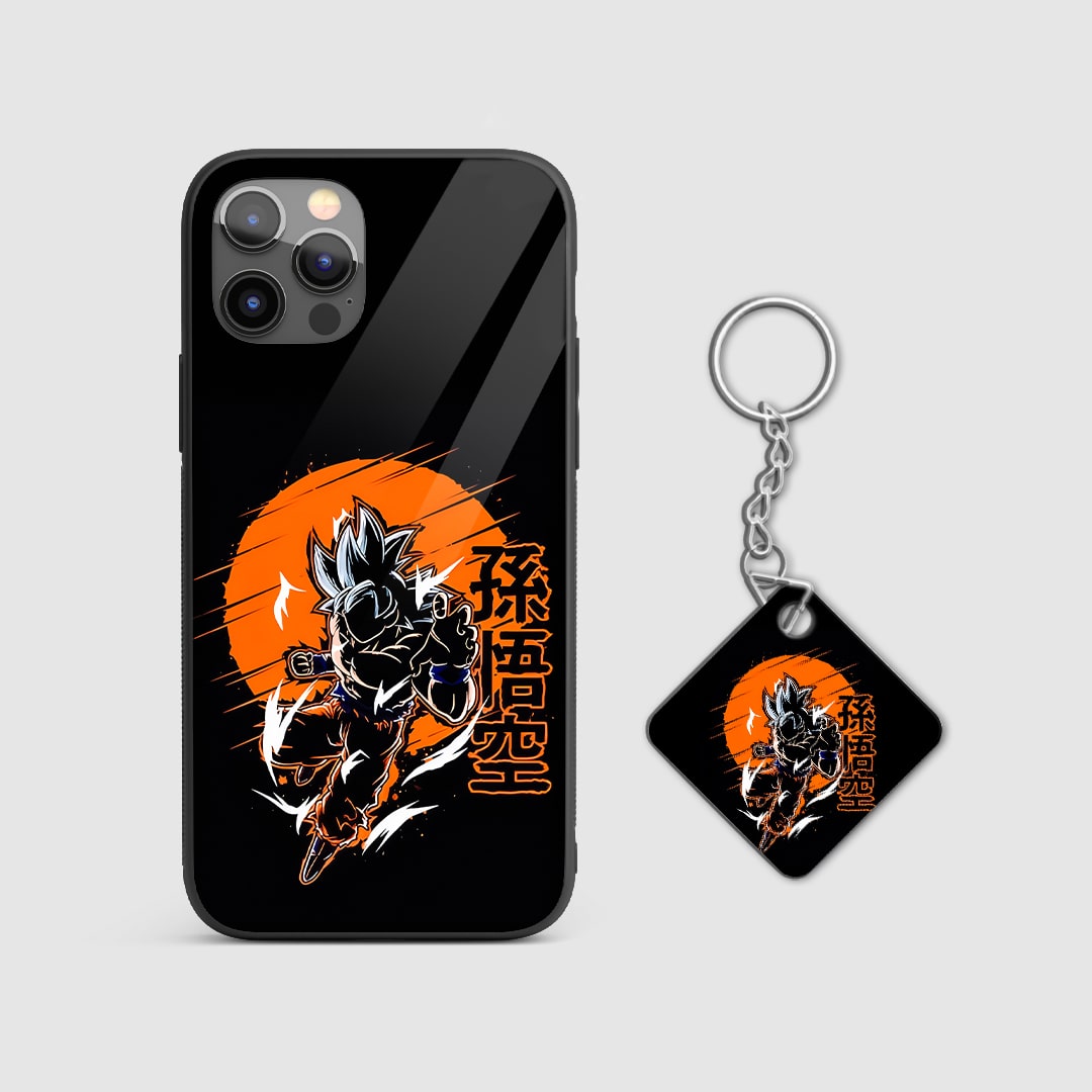 Side view of Goku Ultra Instinct Silicone Case with snug fit and cutouts with Keychain.
