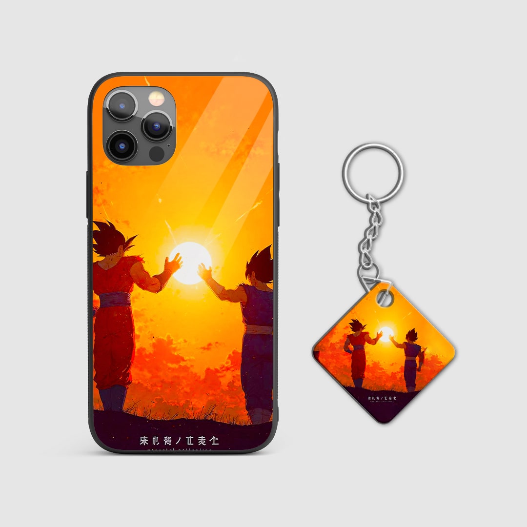 DBZ sun-themed dual character phone cover with Keychain