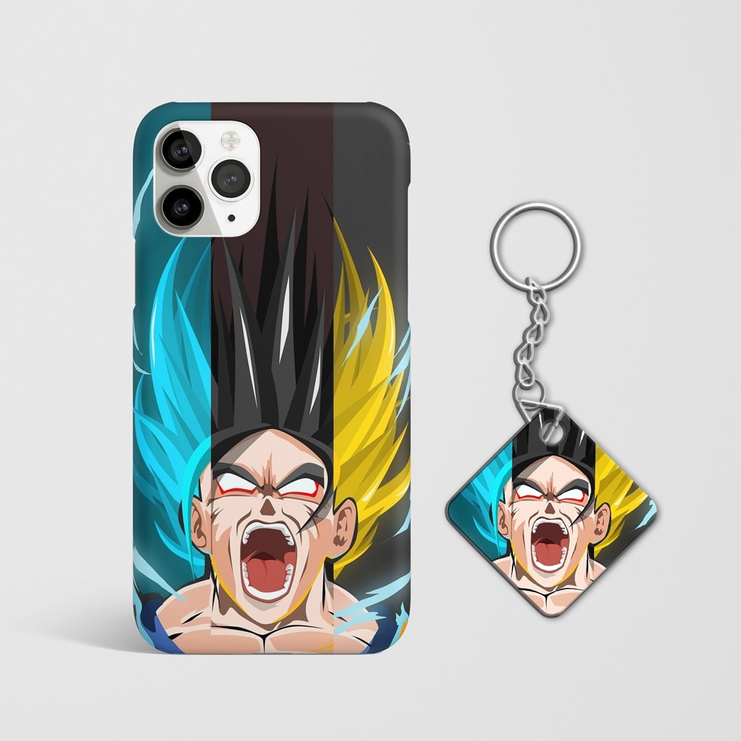 Close-up of Goku and Vegeta's fierce expressions during transformation with Keychain.