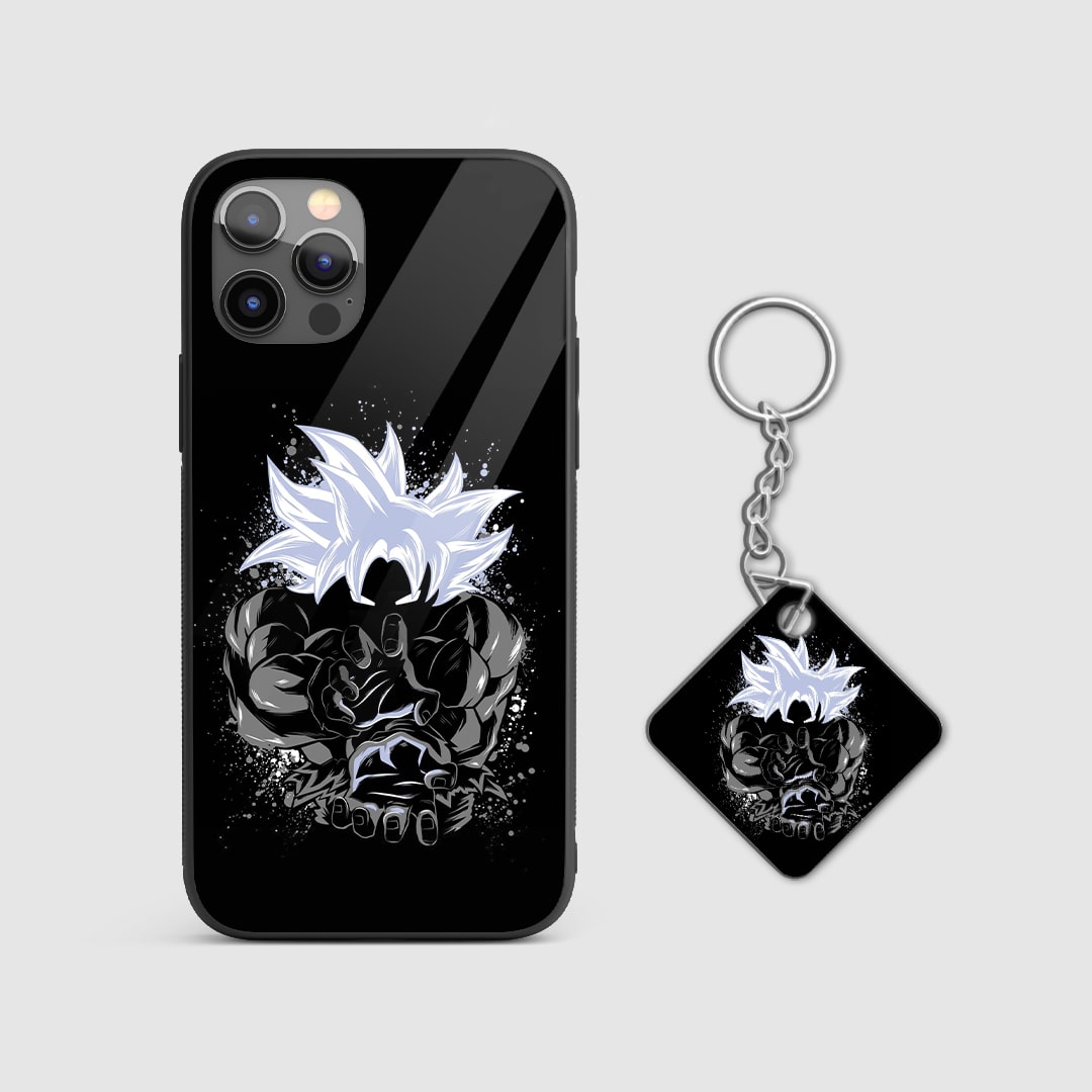 Vivid illustration of Goku performing the Kamehameha on the silicone armored phone case with Keychain.