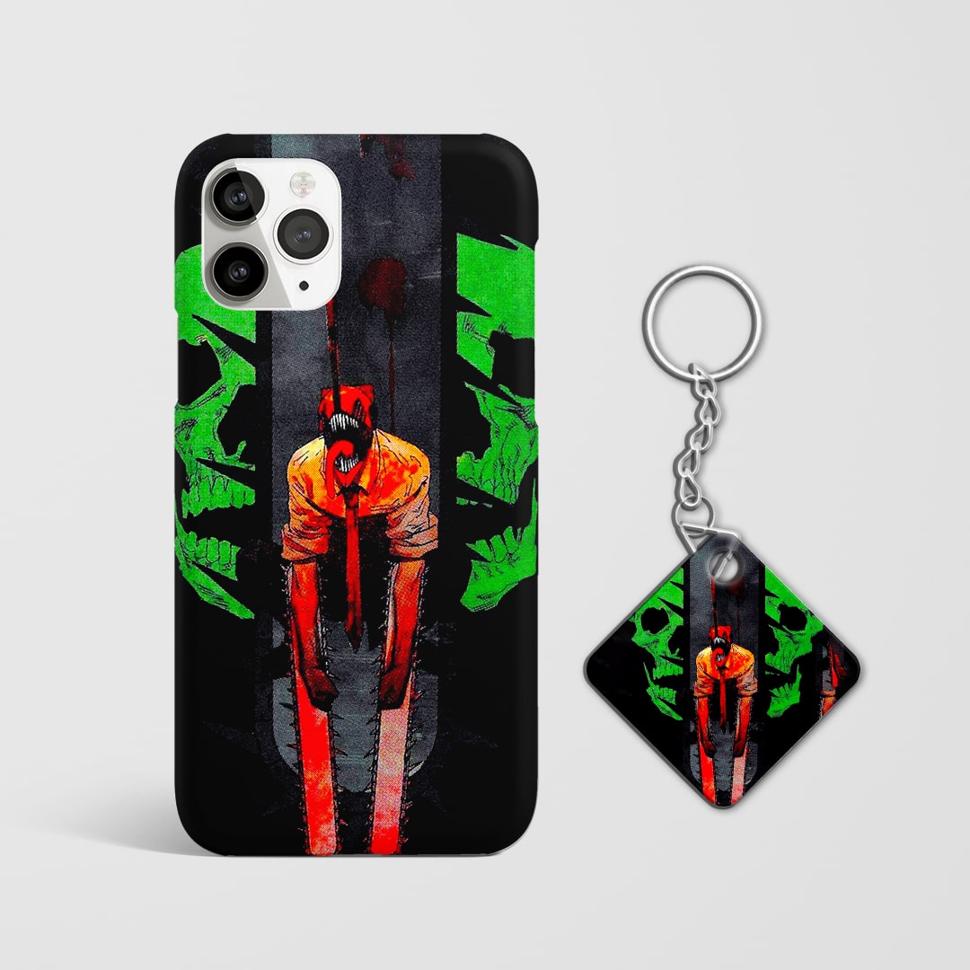 Back design of Chainsaw Man Green Reaper Denji case with Keychain