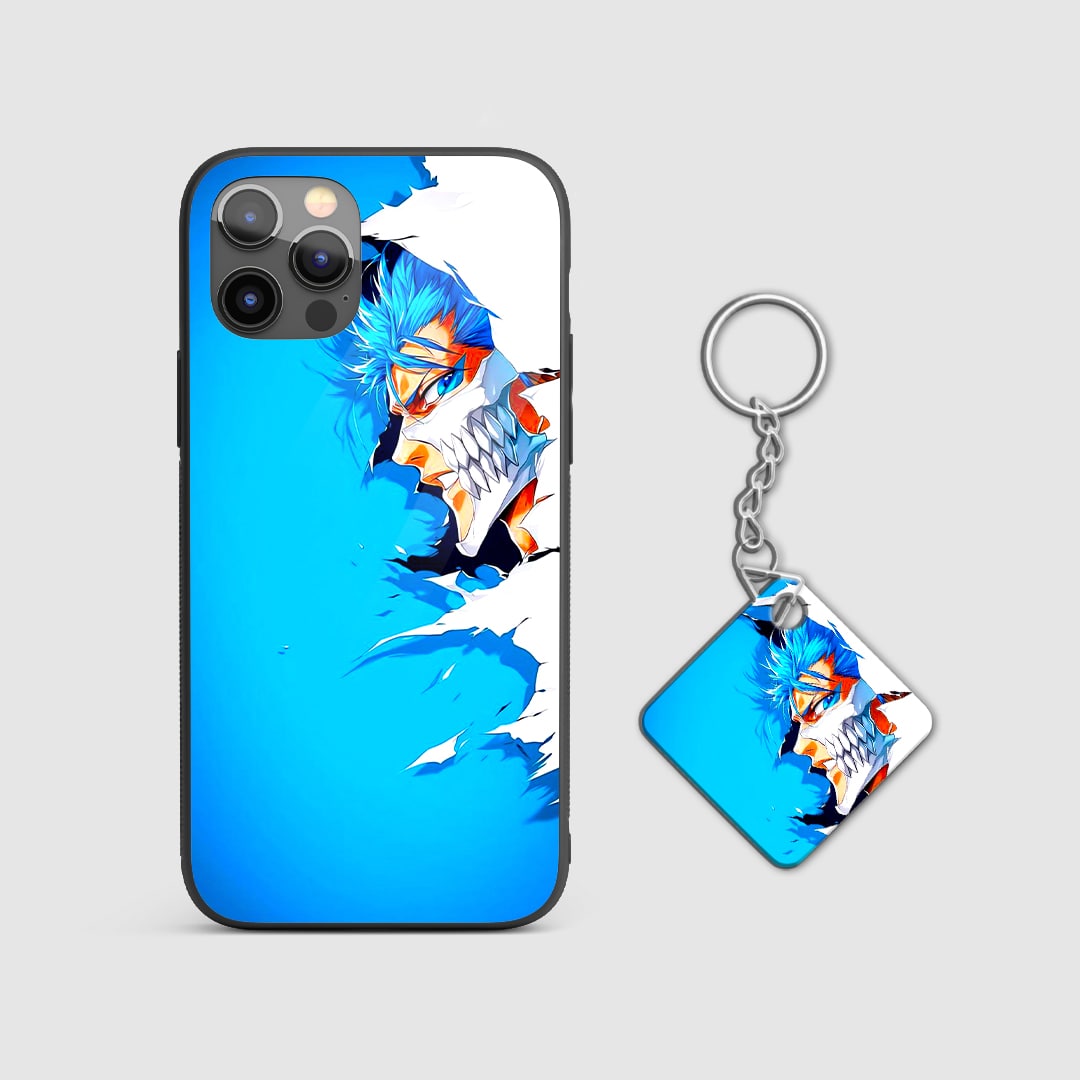 Grimmjow blue aura phone case close-up with Keychain
