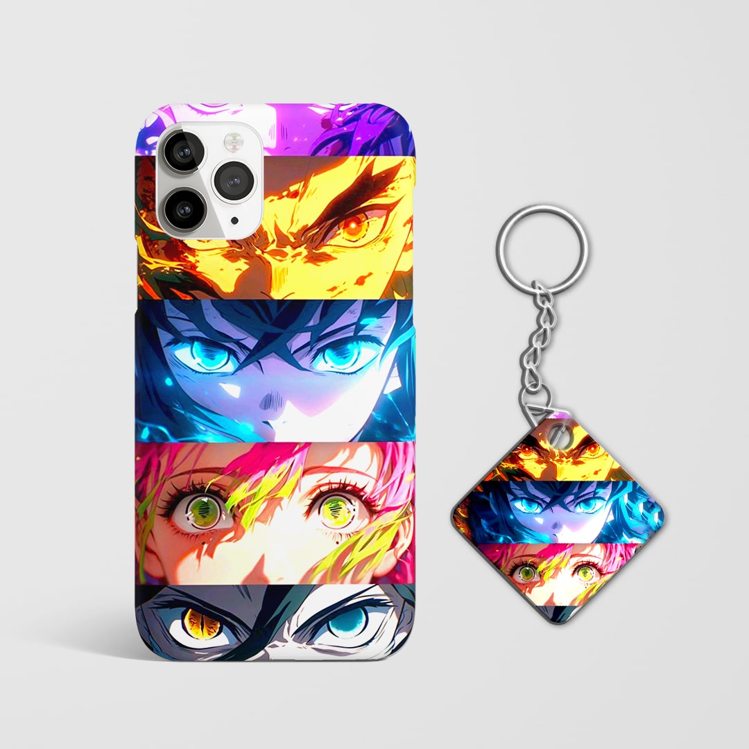 Durable Hashira Eyes Collage phone cover with Keychain