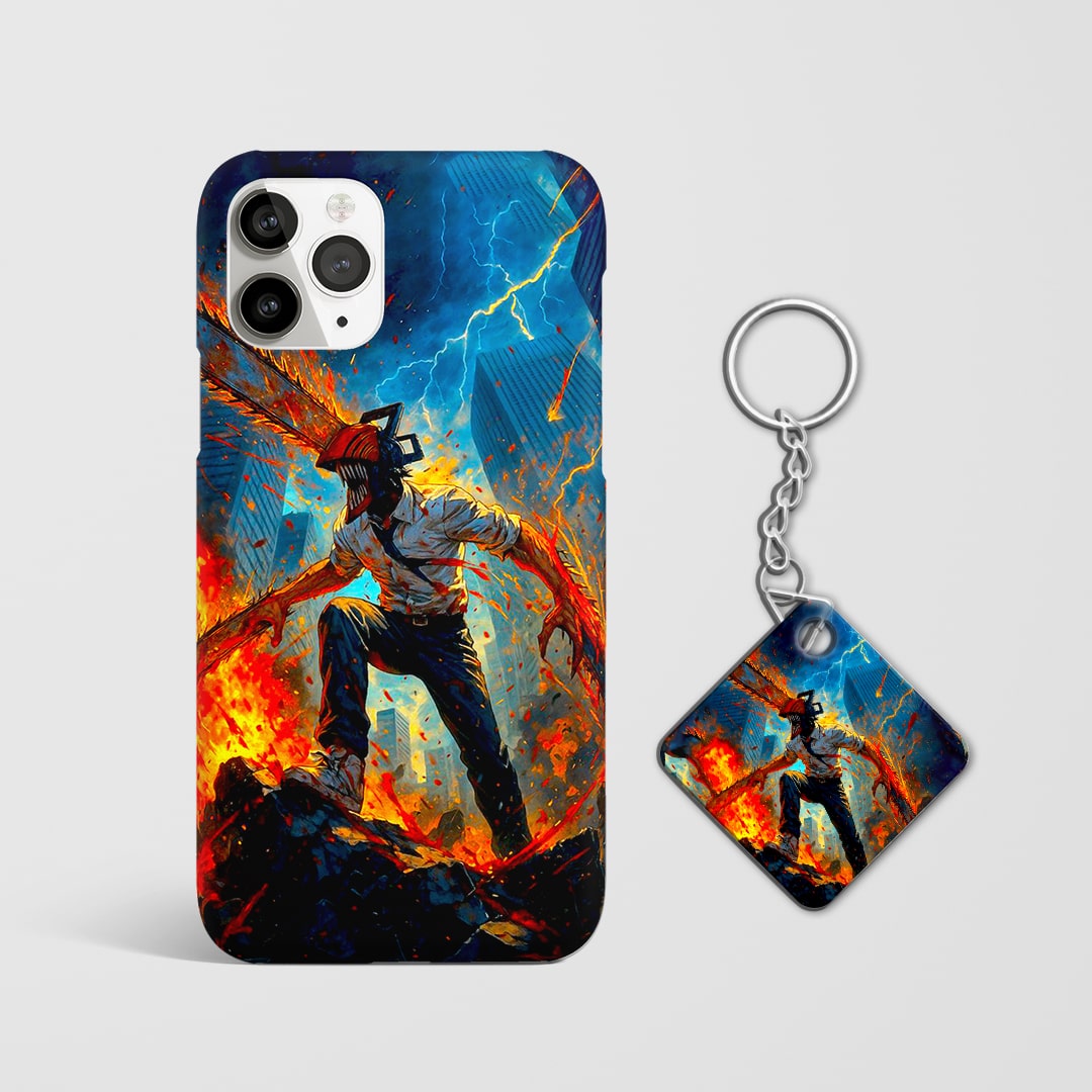 Back design of Chainsaw Man Hellfire Hero case with Keychain