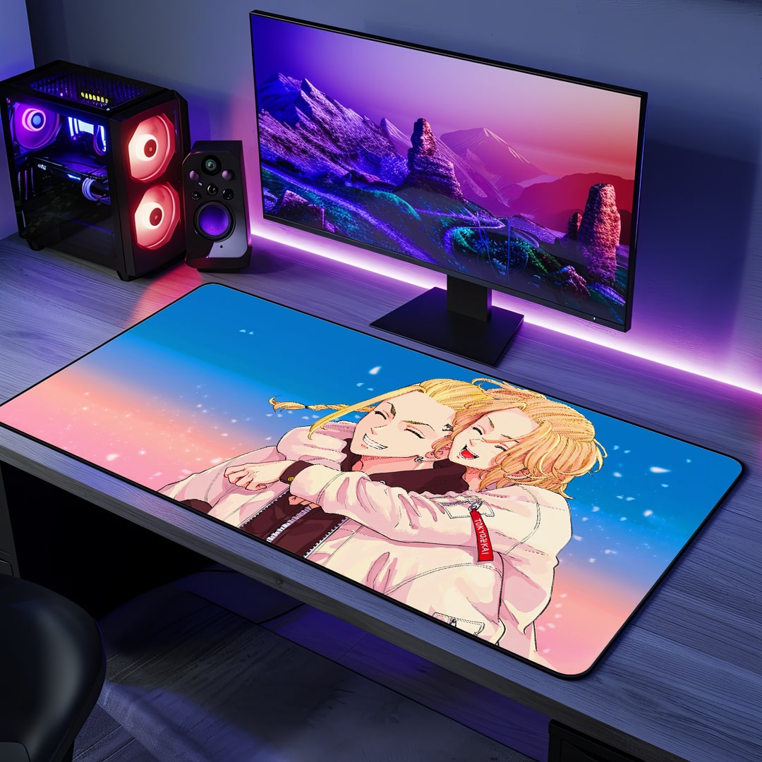 Hinata and Emma anime desk mat top view