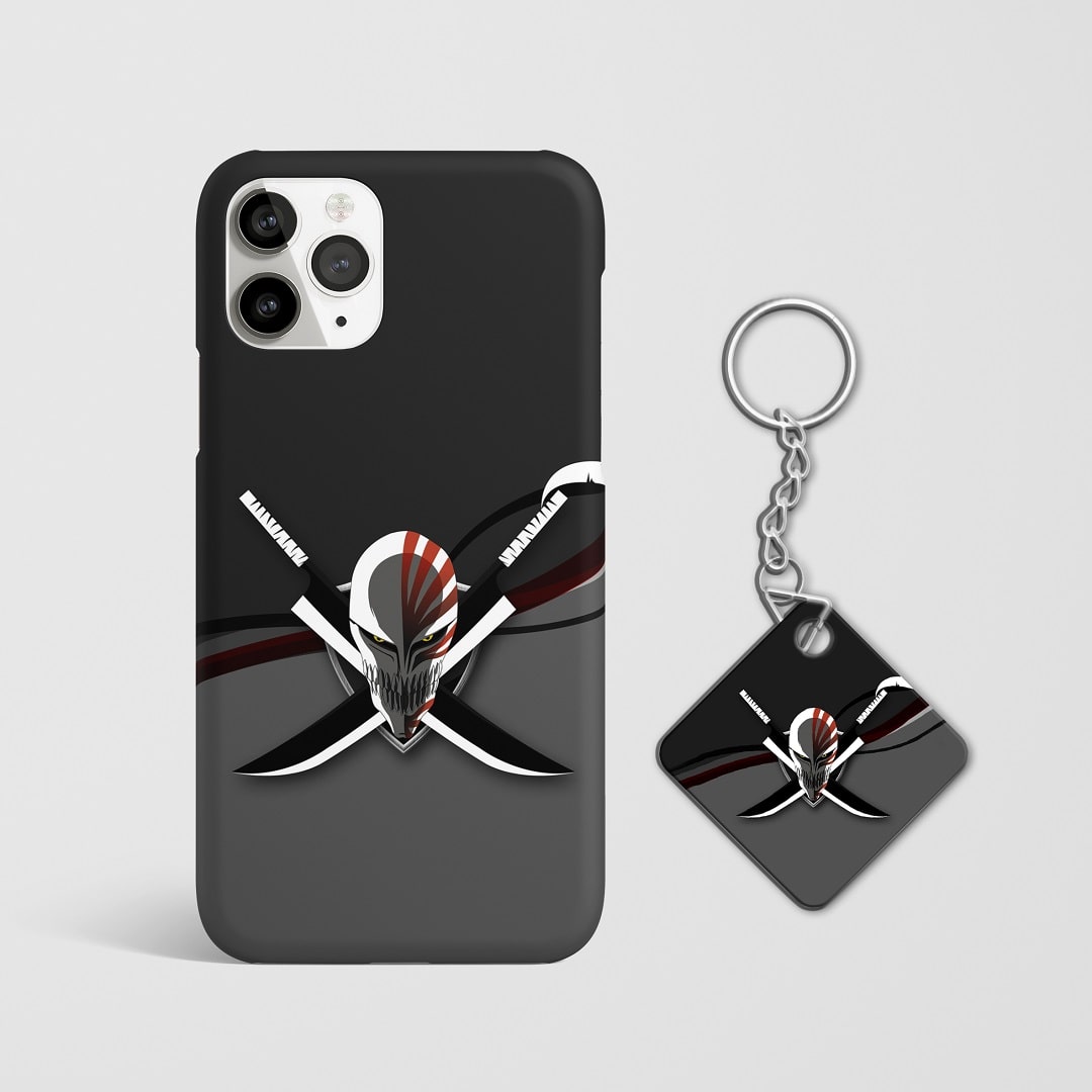 Close-up of the Hollow mask symbol design on phone case with Keychain.