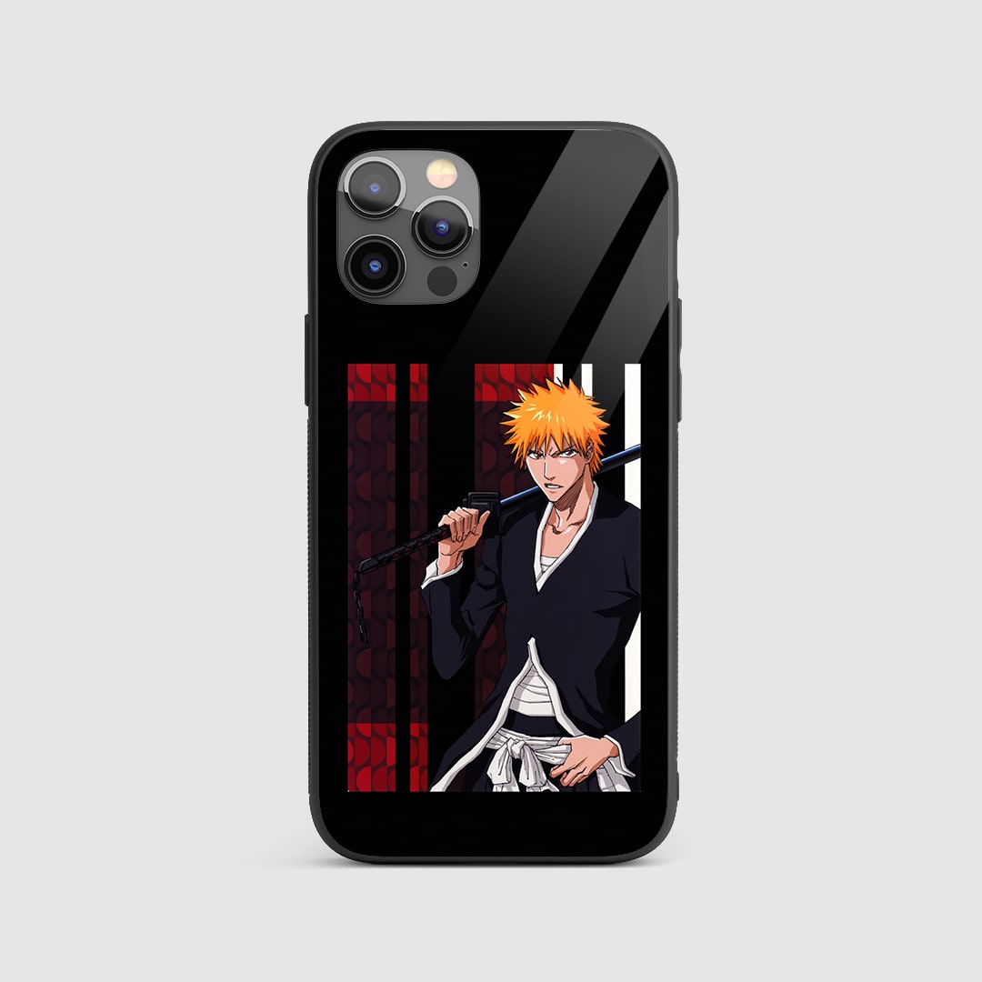 Ichigo Black Silicone Armored Phone Case featuring stylish artwork of Ichigo Kurosaki.