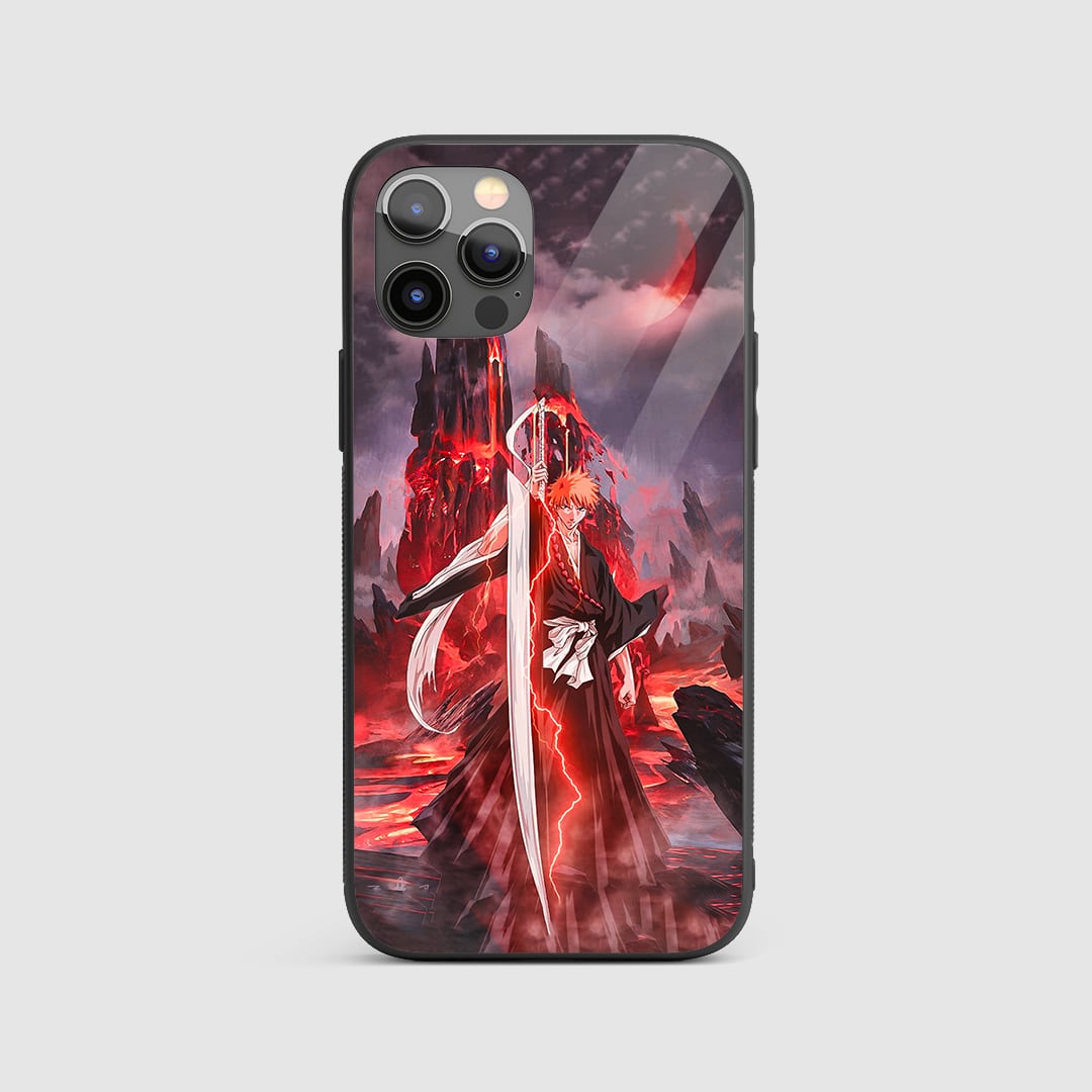 Ichigo Graphic Silicone Armored Phone Case featuring bold and vibrant artwork of Ichigo Kurosaki.