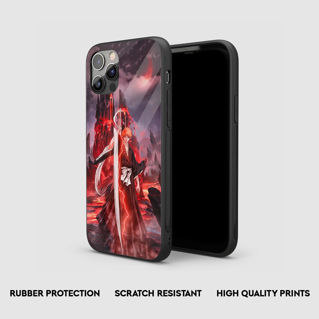 Side view of the Ichigo Graphic Armored Phone Case, highlighting its thick, protective silicone material.