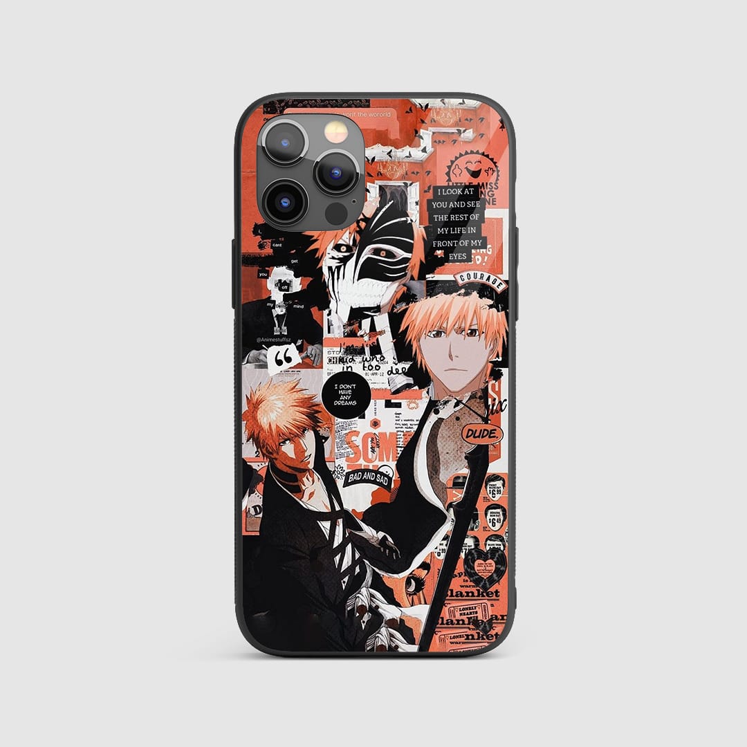 Ichigo Manga Silicone Armored Phone Case featuring detailed artwork of Ichigo Kurosaki in manga style.