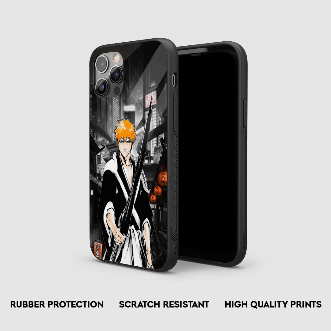 Side view of the Ichigo Night Armored Phone Case, highlighting its thick, protective silicone material.