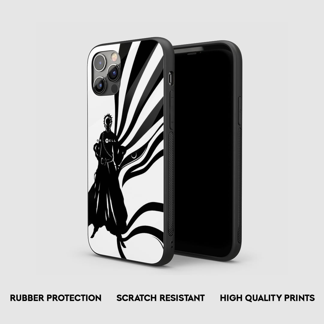 Side view of the Ichigo White & Black Armored Phone Case, highlighting its thick, protective silicone material.