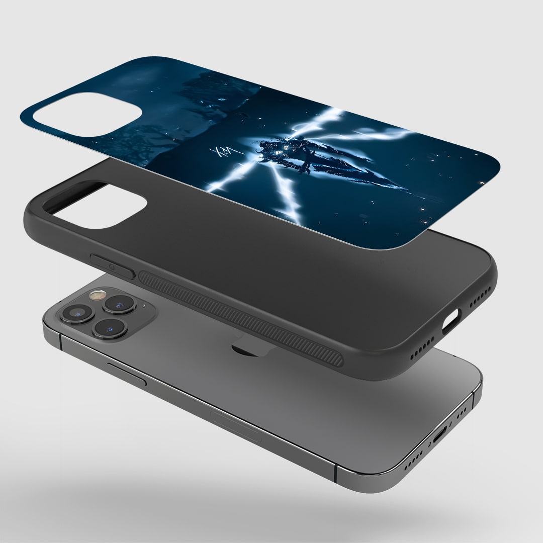Angled view of Igris Phone Case featuring powerful anime shadow style.