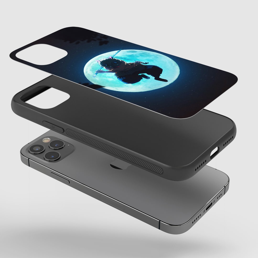 Inosuke Moon Phone Case installed on a smartphone, offering robust protection and a dynamic design.