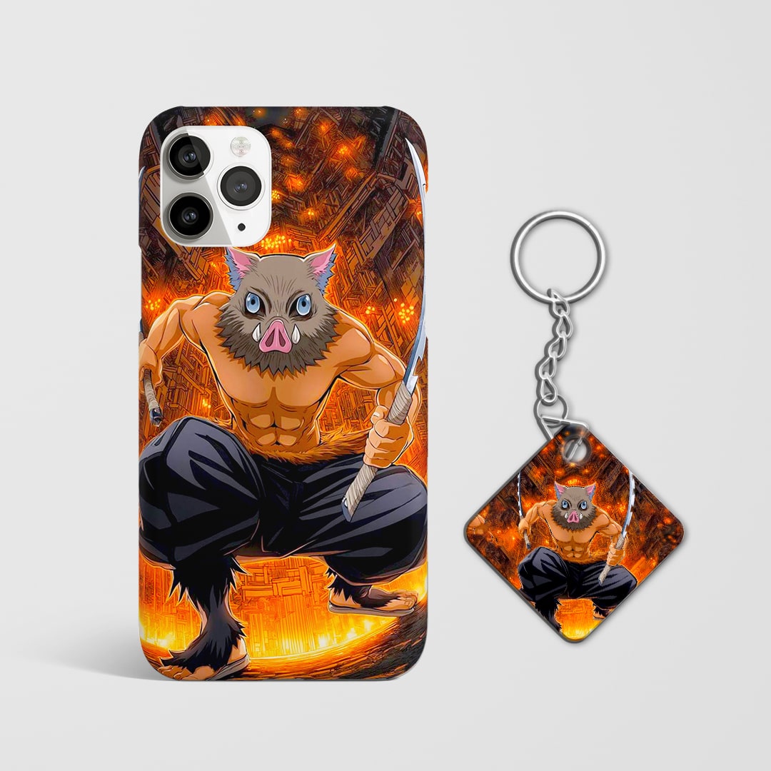 Back design of Demon Slayer Inosuke Infinity Castle case with Keychain