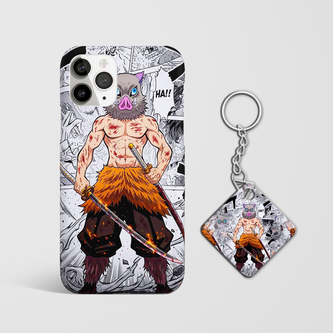 Back design of Demon Slayer Inosuke Manga case with Keychain