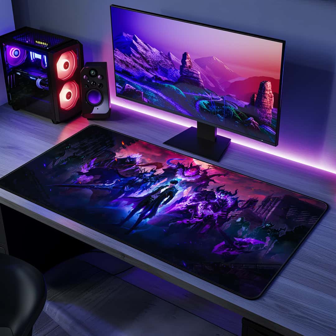Iron Hunter Desk Mat with bold mechanical anime design