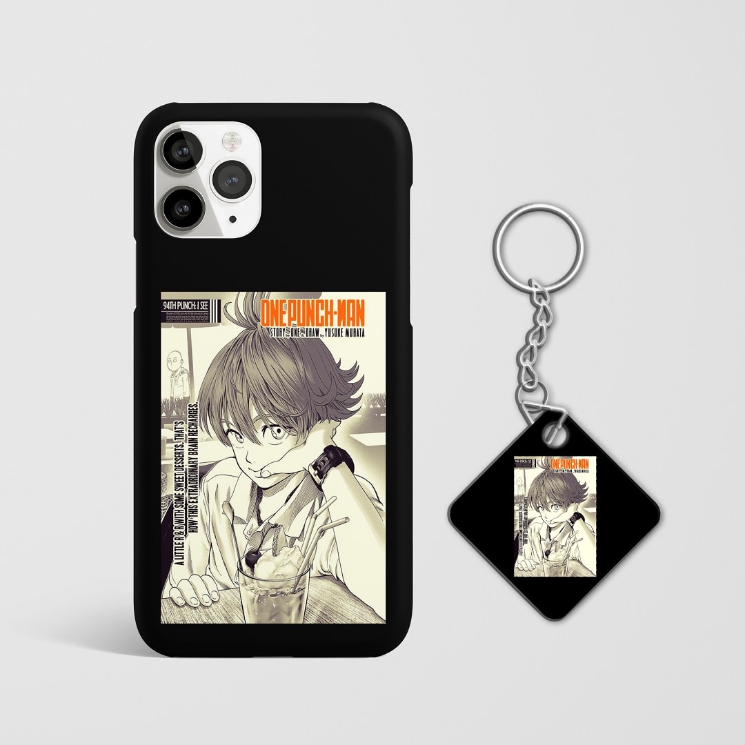 Close-up of Isamu’s intense expression on phone case with Keychain.