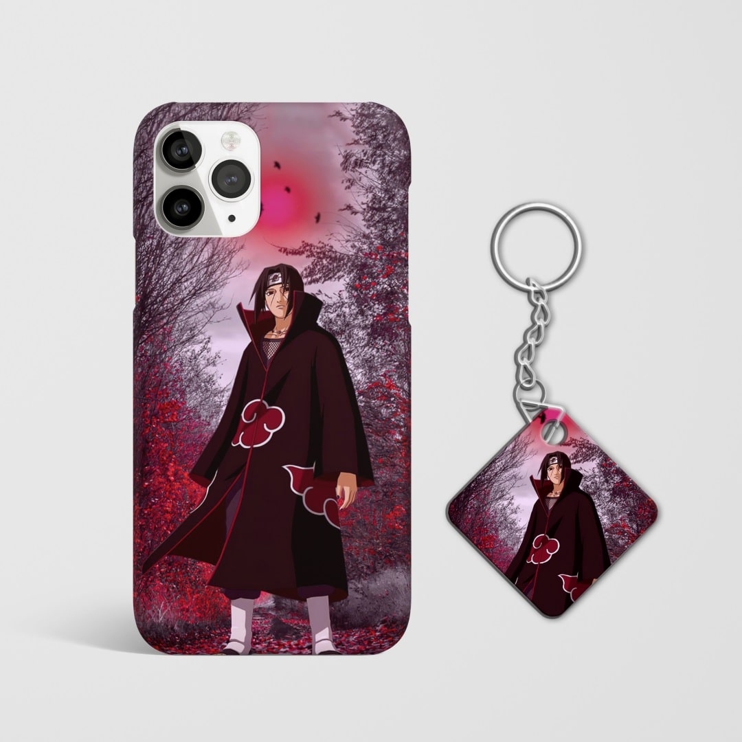 Close-up of the Itachi Aesthetic Phone Cover, showcasing the detailed 3D matte design with Keychain.