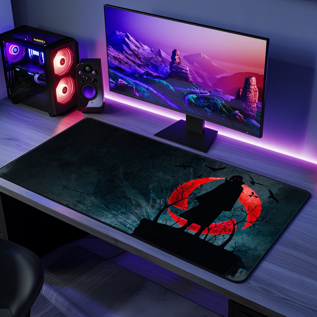 Itachi Dark Theme Desk Mat with bold anime design