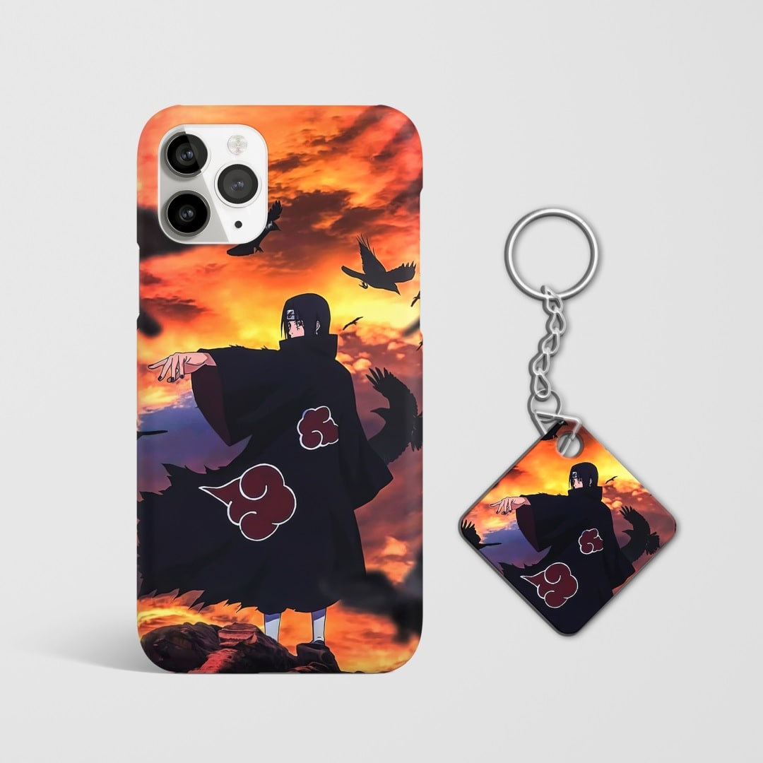 Close-up of the Itachi Mangekyo Phone Cover, showcasing the detailed 3D matte design with Keychain.
