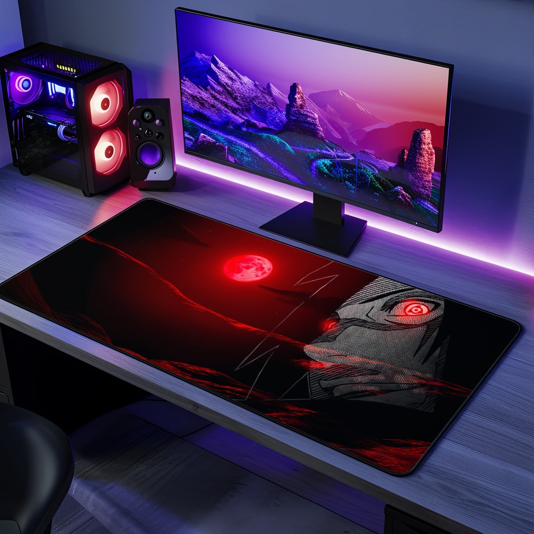 Itachi Red Sky Desk Mat with bold anime design