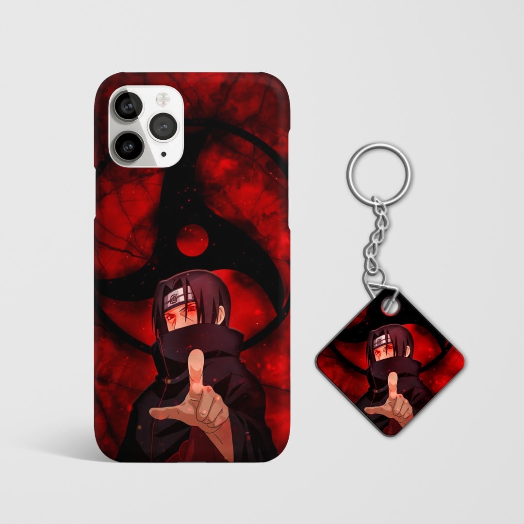Close-up of the Itachi Sharingan Red Phone Cover, showcasing the detailed 3D matte design with Keychain.