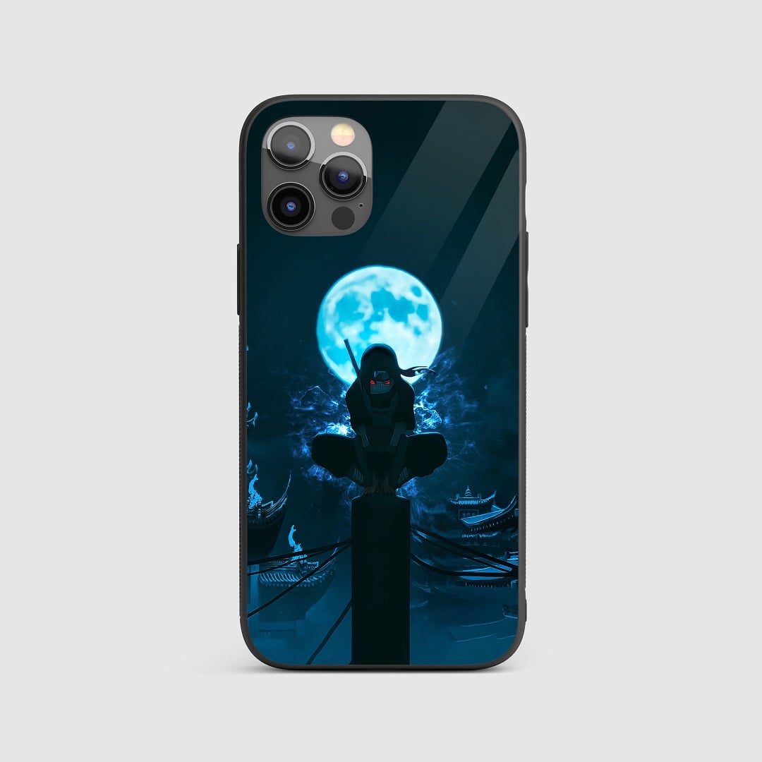 Itachi Blue Moon Armored Silicone Phone Case featuring mystical blue moon and crow design.