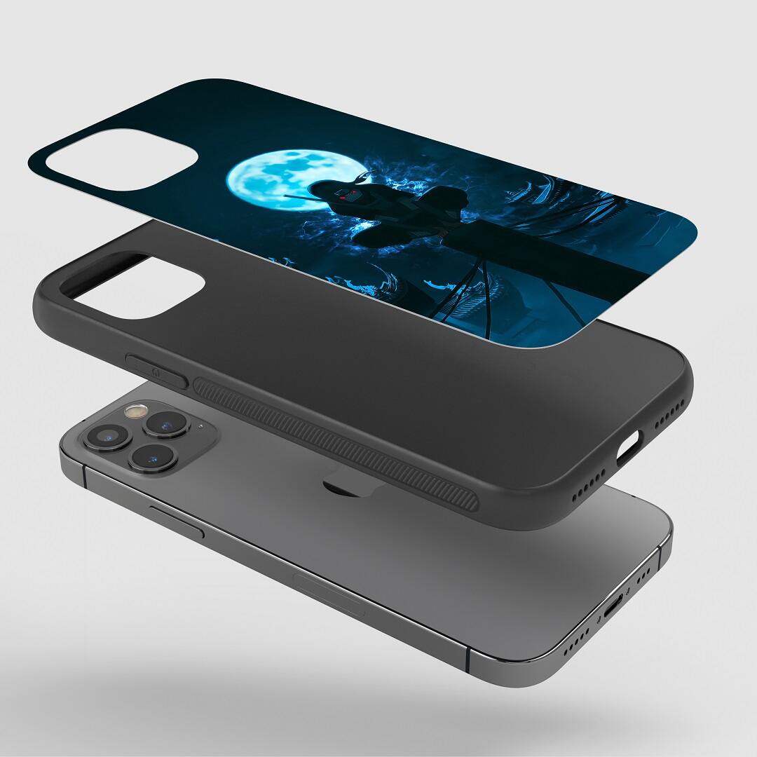 Itachi Blue Moon Phone Case in use, displaying full access to phone ports and camera.