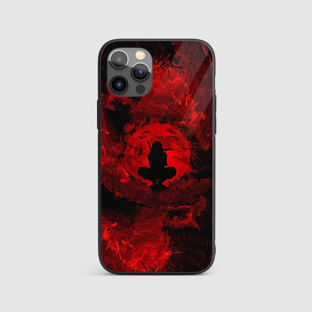 Itachi Red Moon Silicone Armored Phone Case with a vivid depiction of the red moon and Itachi's silhouette.