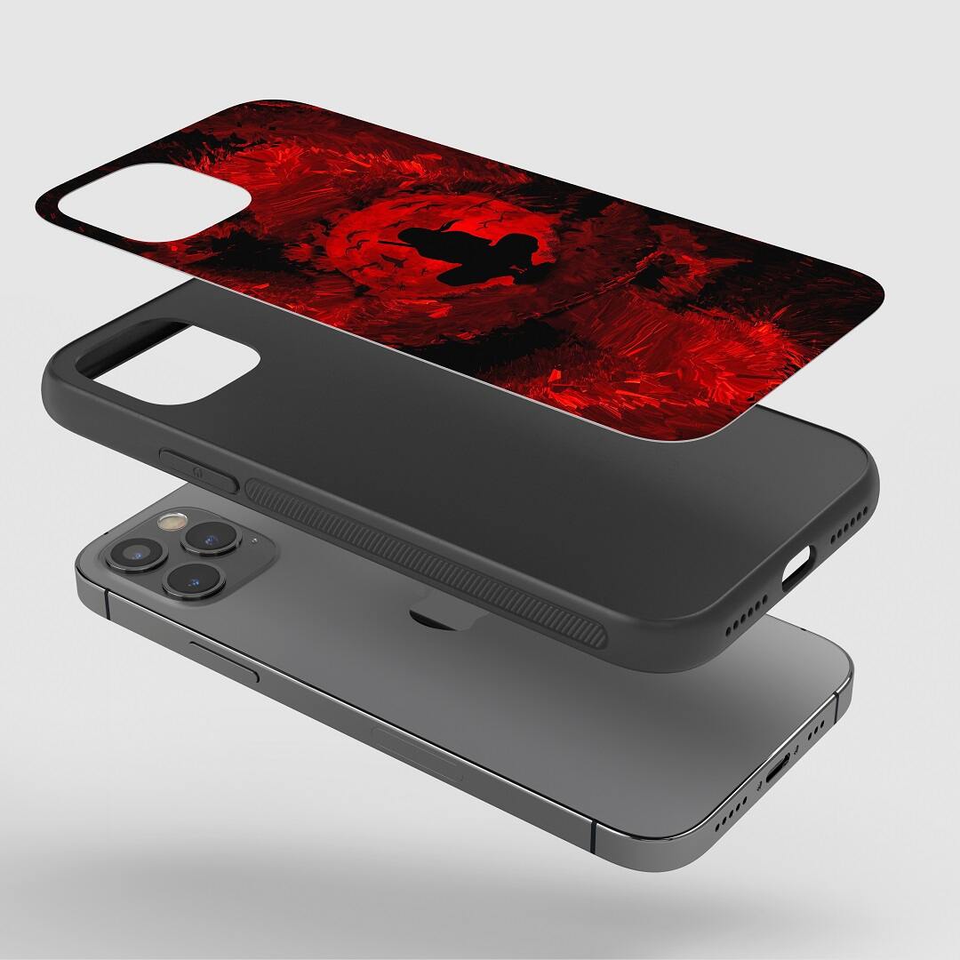 Itachi Red Moon Phone Case on a smartphone, showcasing ease of port access.