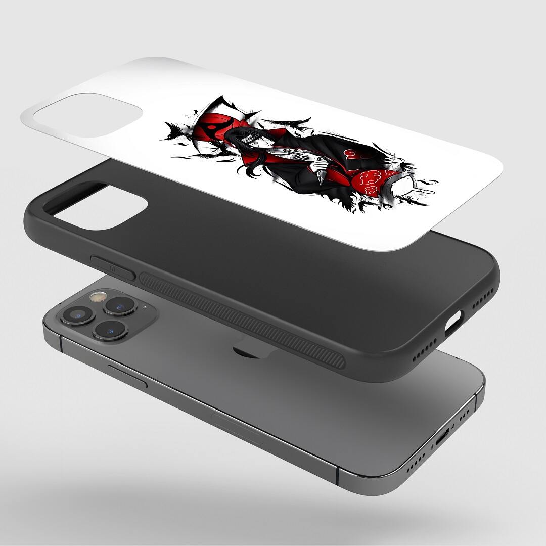 Itachi White Phone Case fitted on a smartphone, highlighting ease of use and port access.