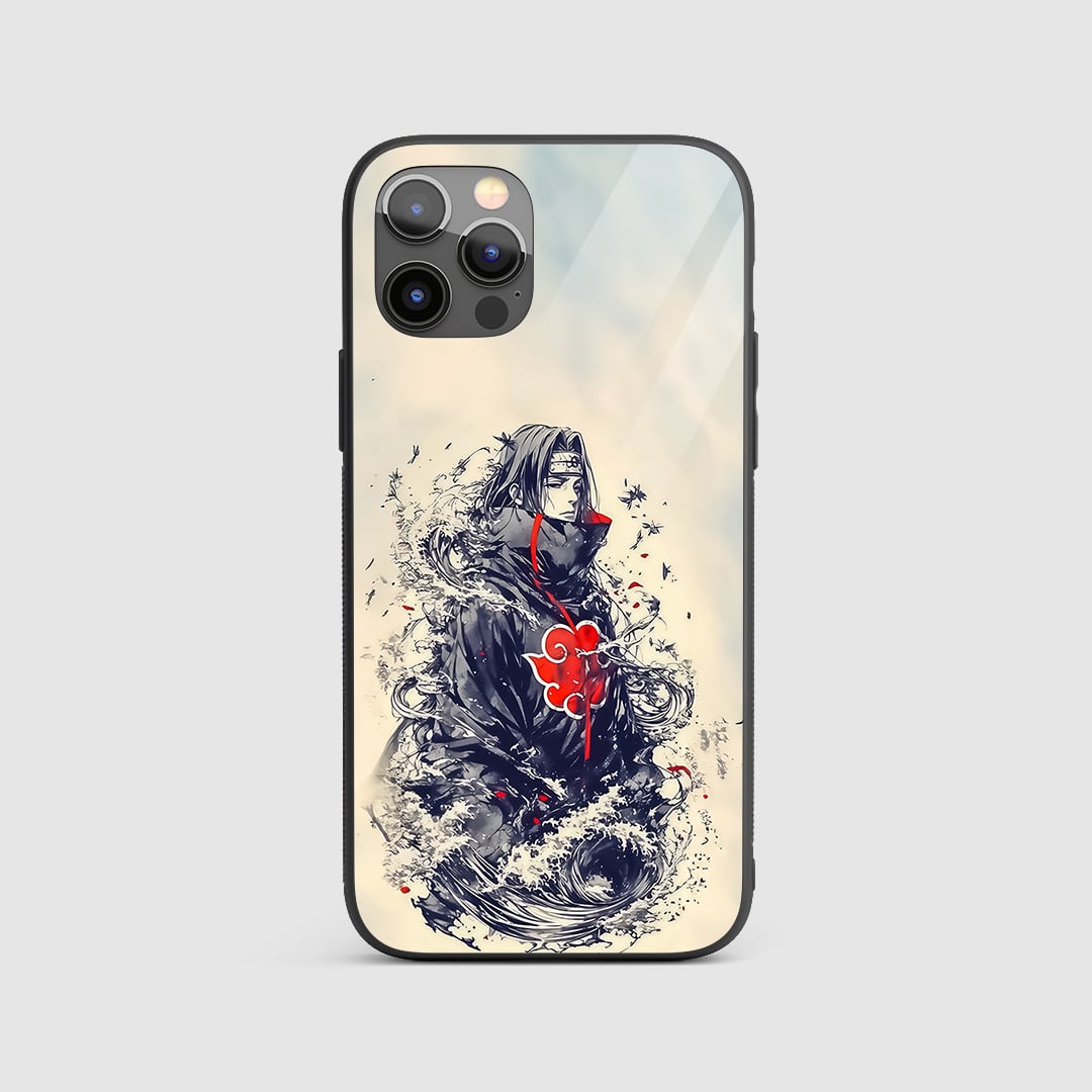 Itachi Dispersed Silicone Armored Phone Case front view with crow clone effect.