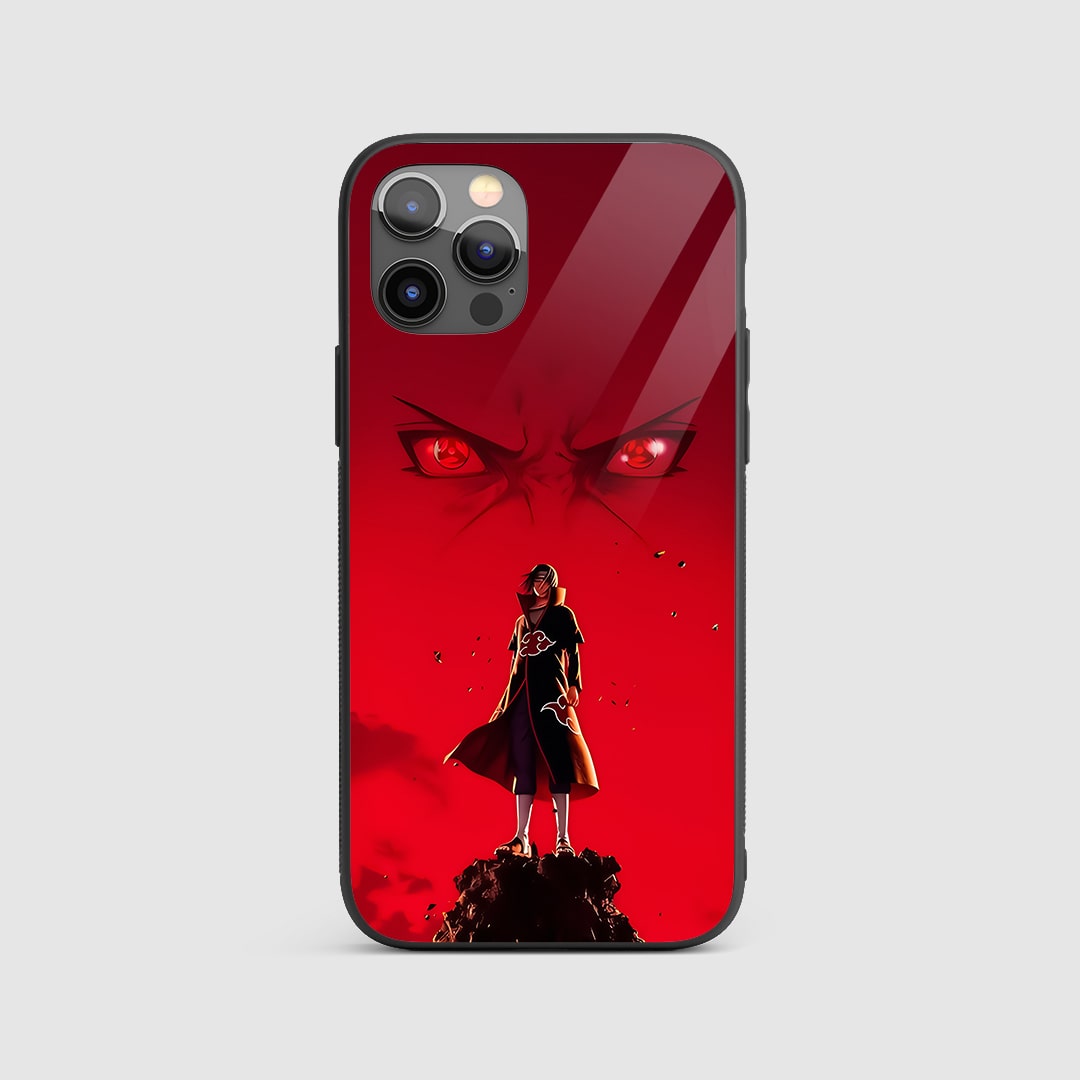 Itachi Eye Silicone Armored Phone Case front view with Sharingan design.