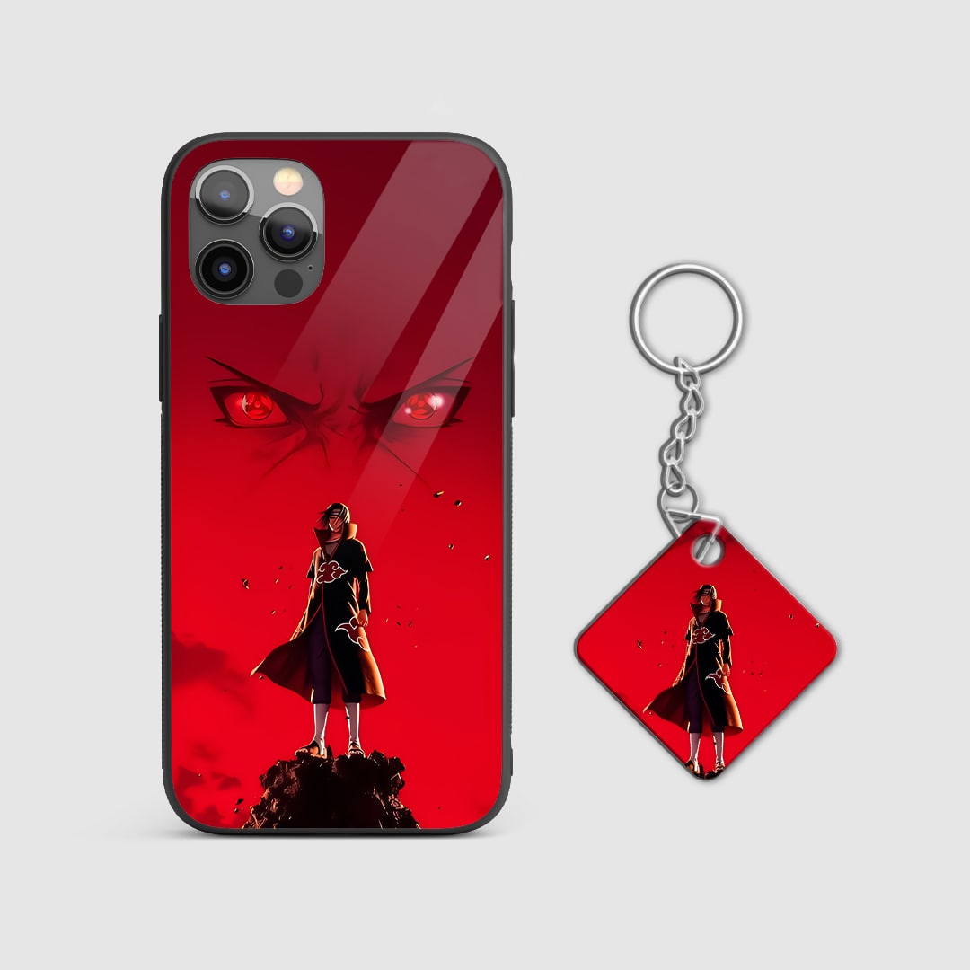 Back view of Itachi Eye Silicone Armored Phone Case featuring Itachi’s eye with Keychain.
