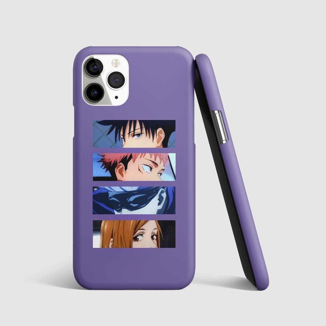 Dynamic design featuring Jujutsu Kaisen characters on phone cover.