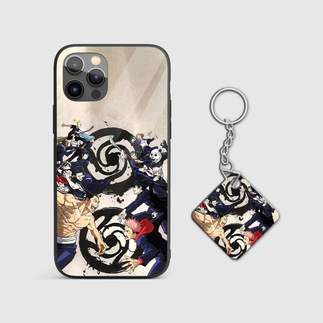 Elegant black and curse energy motif on the Jujutsu Kaisen armored silicone phone case with Keychain.