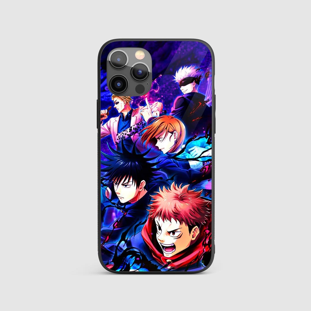 Jujutsu Kaisen Graphic Silicone Armored Phone Case featuring a collage of main characters in action.