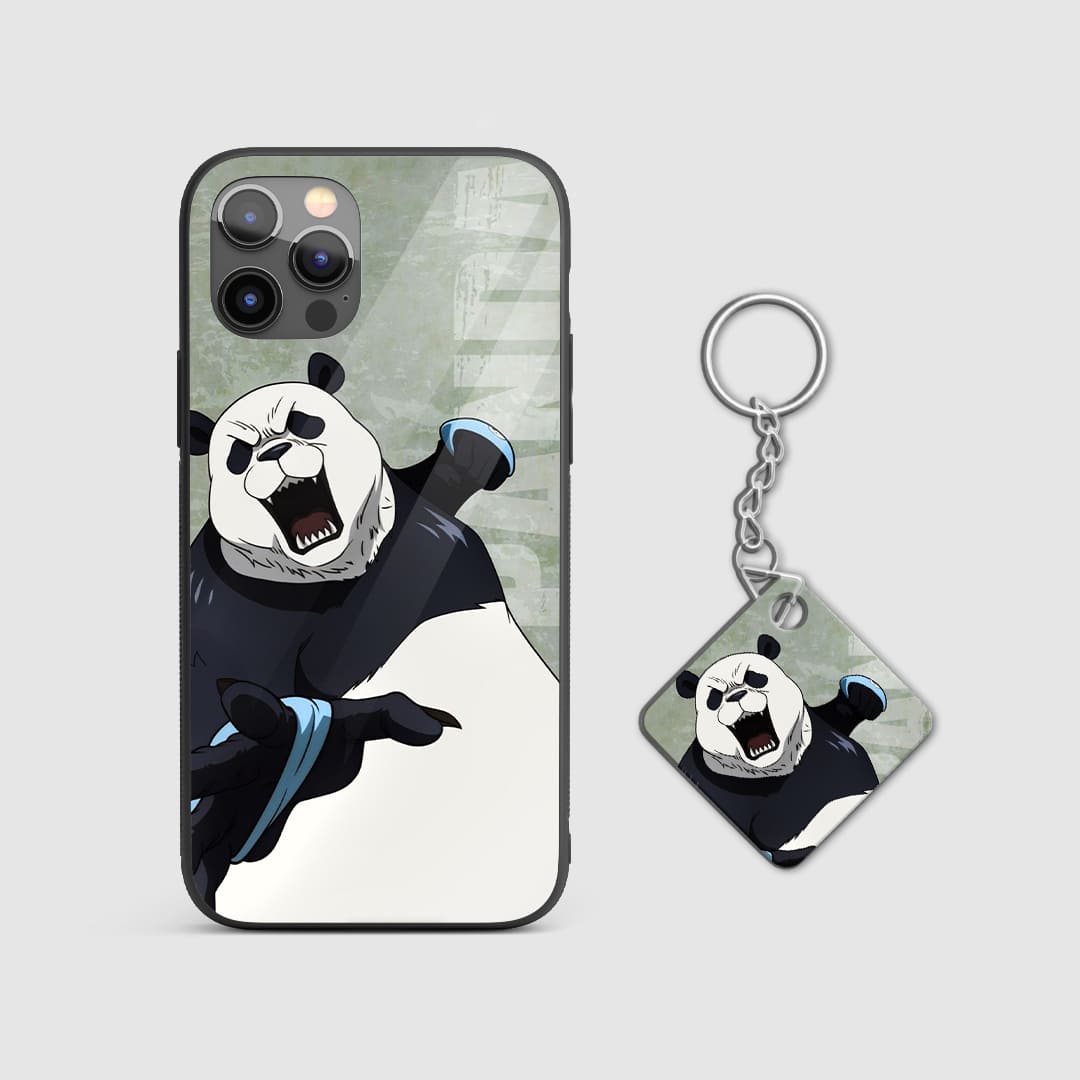 Colorful and engaging design of Panda from Jujutsu Kaisen on the silicone armored phone case with Keychain.