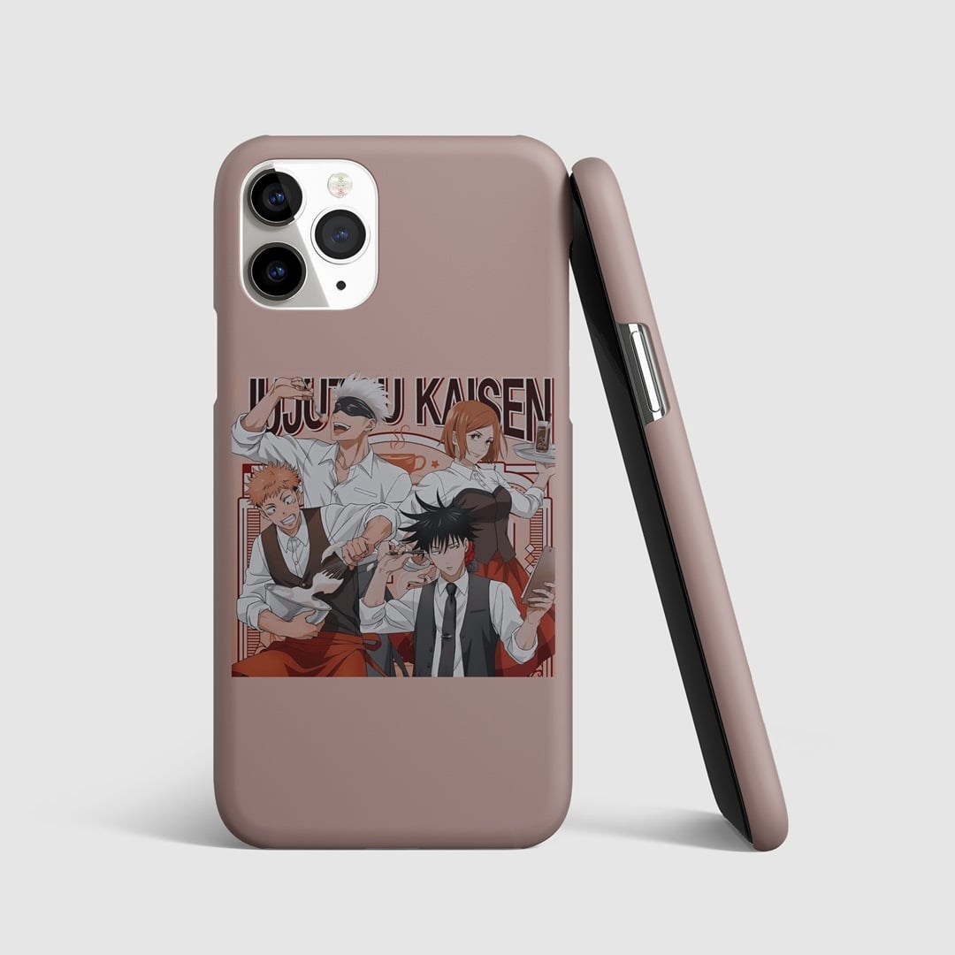 Jujutsu Kaisen team in dynamic pose on phone cover.