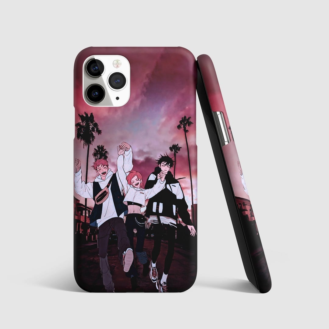 Yuji, Megumi, and Nobara in action pose on phone cover.