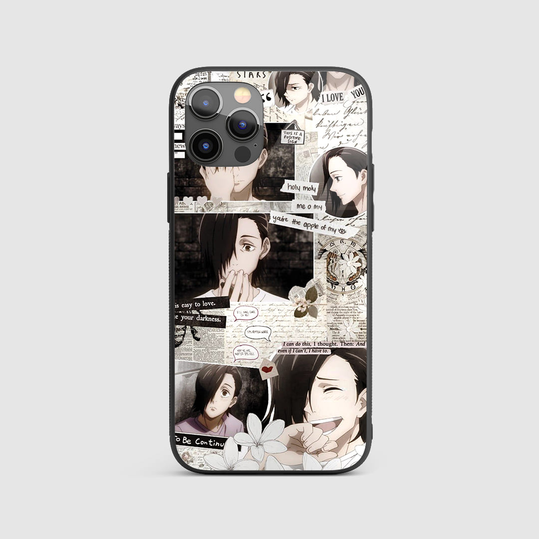 Junpei Yoshina Silicone Armored Phone Case featuring a thoughtful portrait of Junpei in his school uniform.