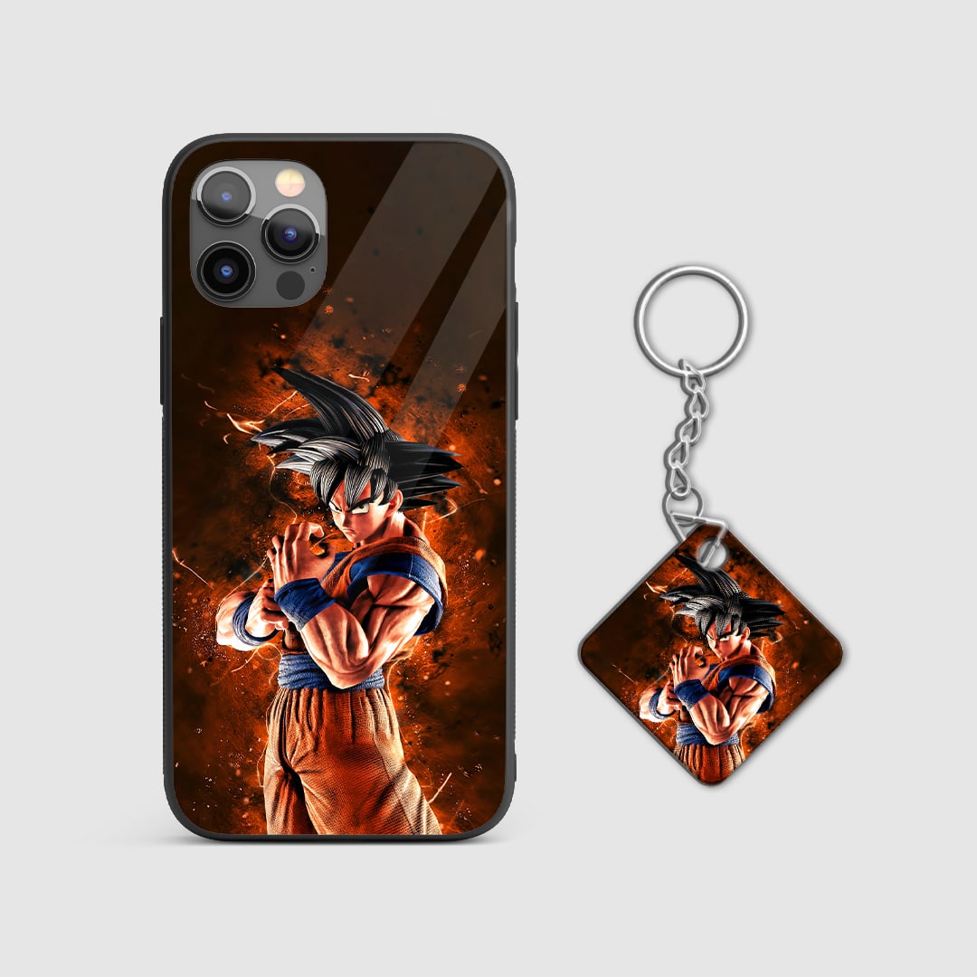 Detailed depiction of Saiyan heritage elements on the durable silicone armored phone case with Keychain.