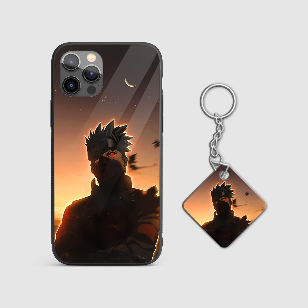 Close-up view of Kakashi's face on the armored phone case with Keychain.